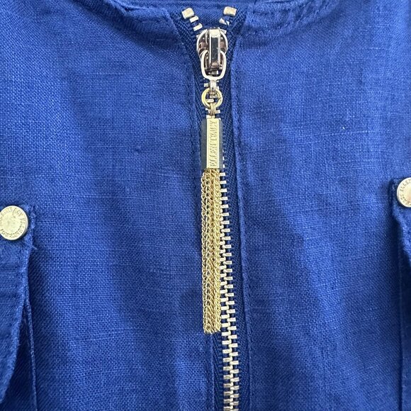 Ellen Tracy Tunic Top Womens 2X Blue Linen Zip Front 3/4 Sleeve Utility Office - Picture 2 of 13